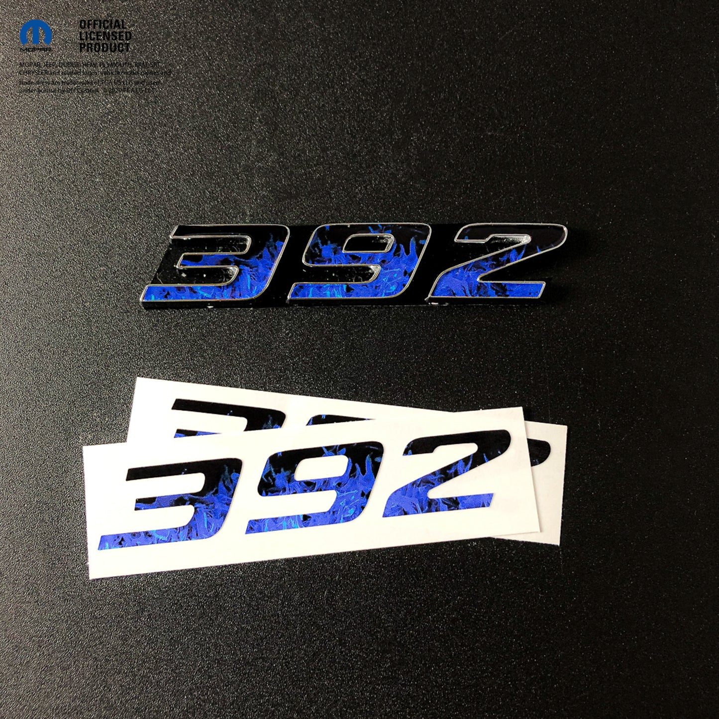 392 Fender Emblem Overlay Decals BLUE FIRE FLAMES Fits Dodge Challenger Charger 300