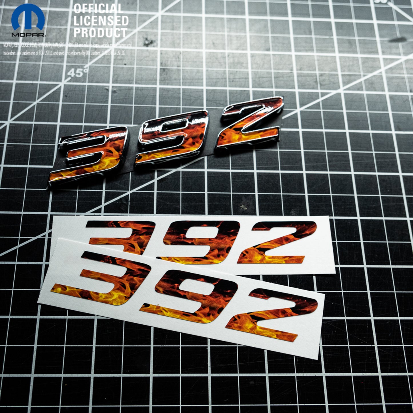 392 Fender Emblem Overlay Decals L&R REAL FLAMES Fits Dodge Challenger Charger 300