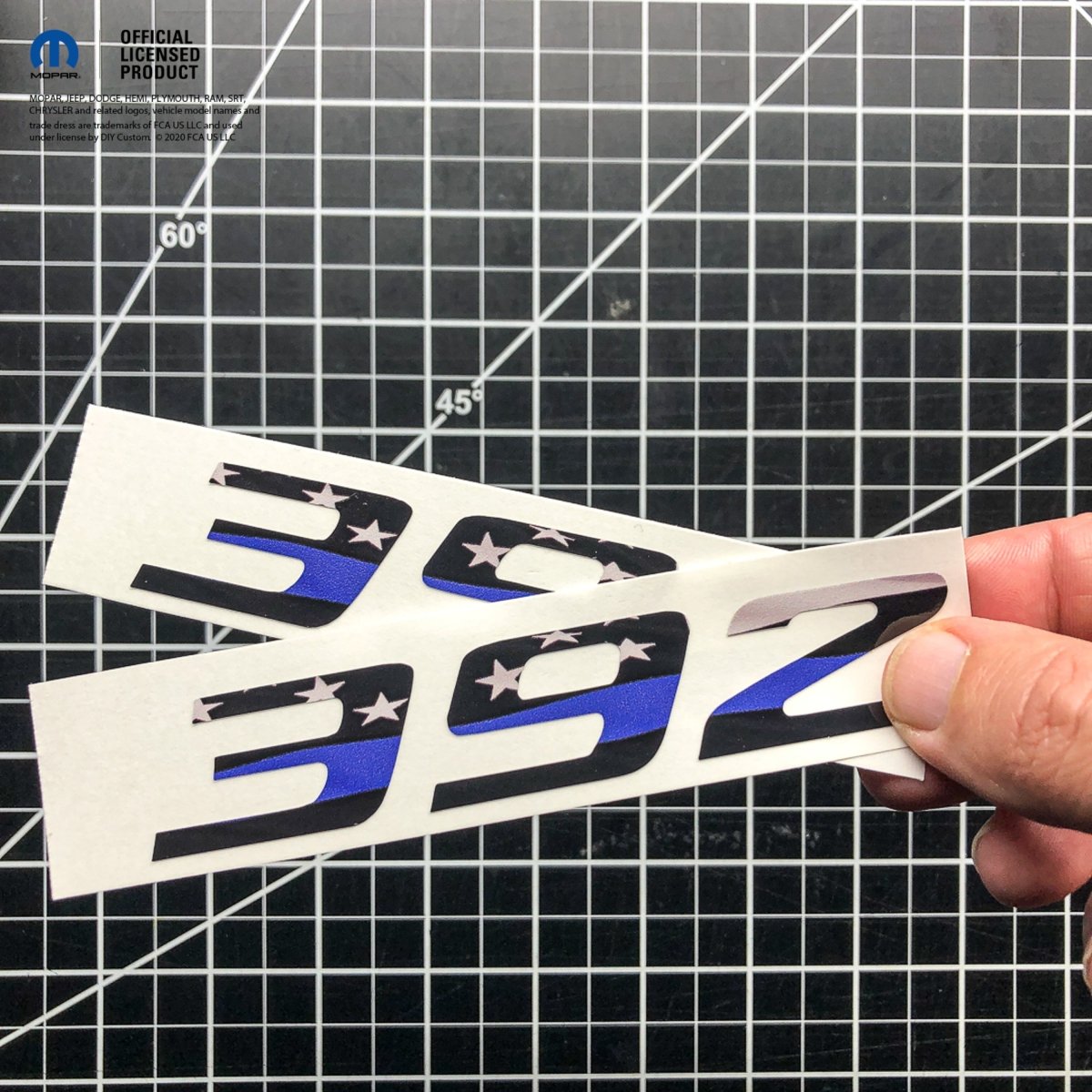 392 Fender Emblem Overlay Decals L&R THIN BLUE LINE FLAG Fits Dodge Challenger Charger 300