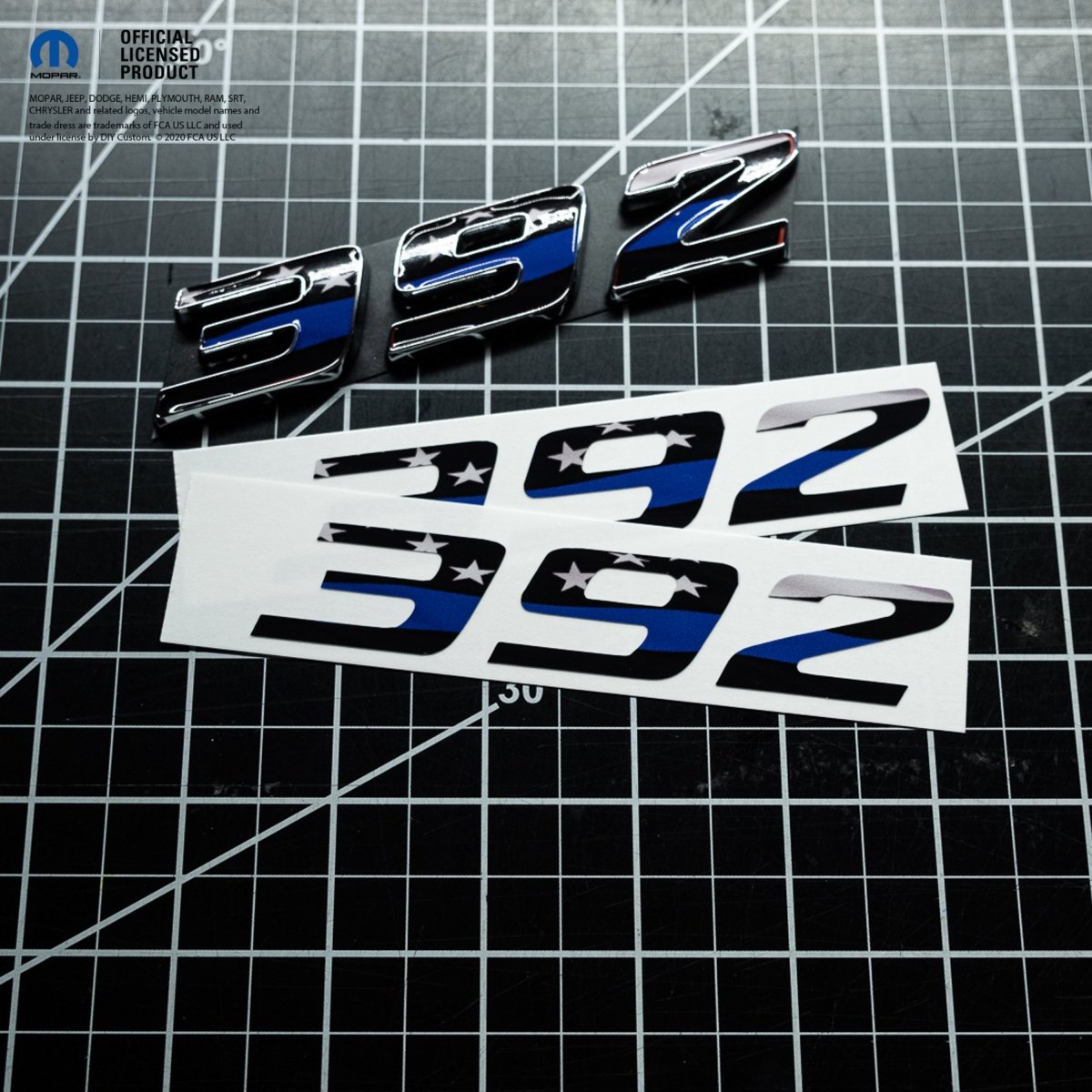 392 Fender Emblem Overlay Decals L&R THIN BLUE LINE FLAG Fits Dodge Challenger Charger 300