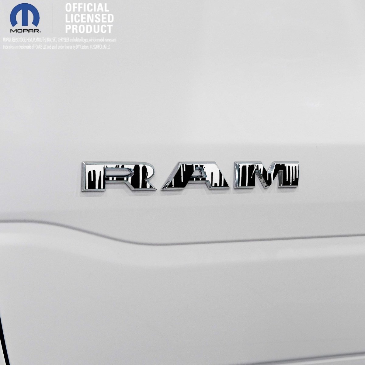 RAM Door x2 Emblem Overlay Decals DRIPPING WHITE Fits 2019-2026 RAM Trucks - Tiny Wrapz