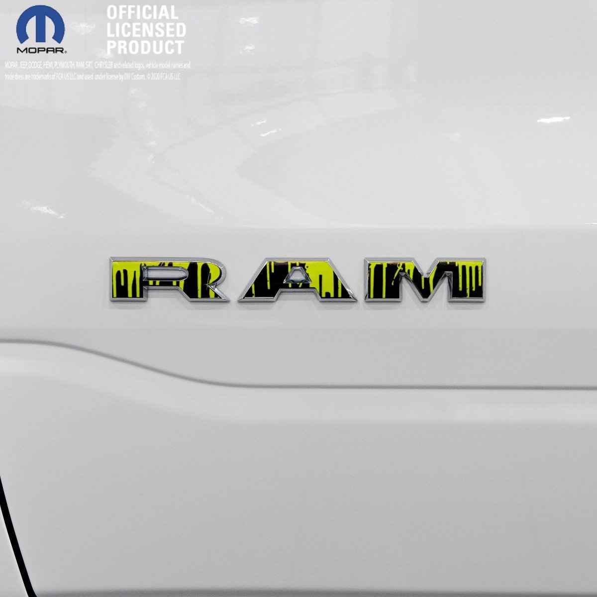 RAM Door x2 Emblem Overlay Decals DRIPPING GREEN Fits 2019-2026 RAM Trucks - Tiny Wrapz