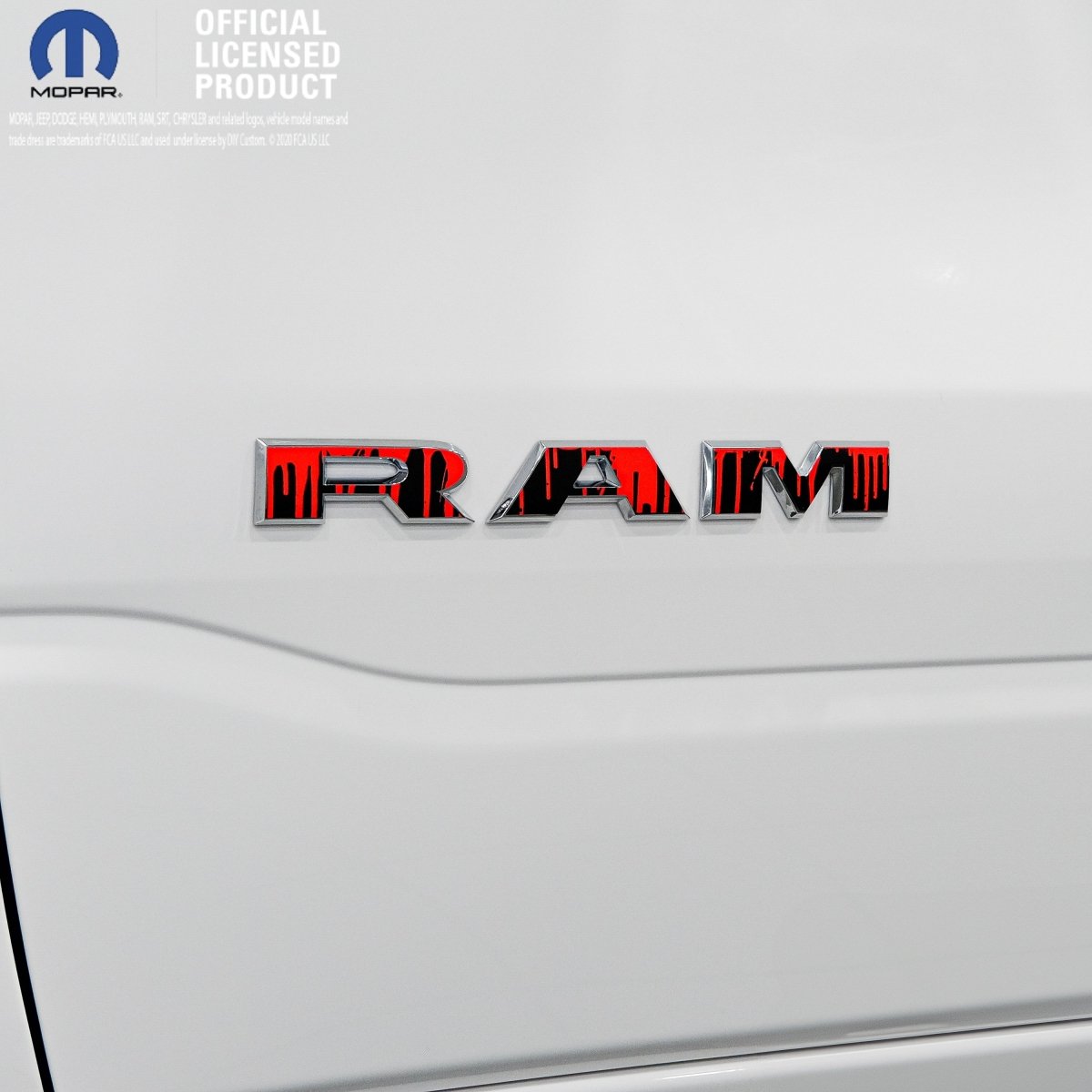 RAM Door x2 Emblem Overlay Decals DRIPPING RED Fits 2019-2026 RAM Trucks - Tiny Wrapz