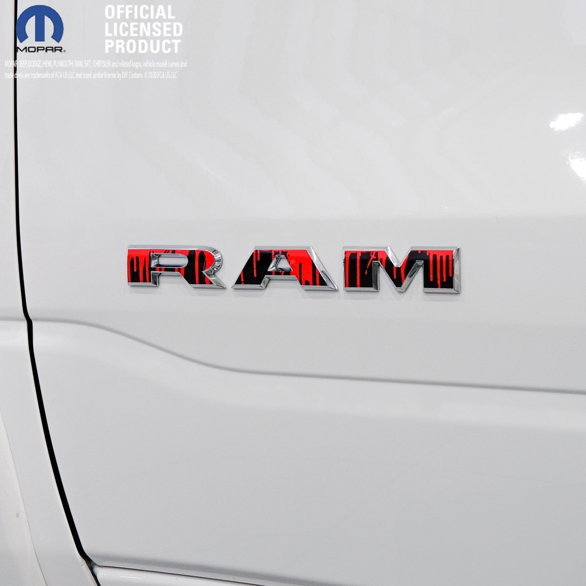 RAM Door x2 Emblem Overlay Decals DRIPPING RED Fits 2019-2026 RAM Trucks - Tiny Wrapz