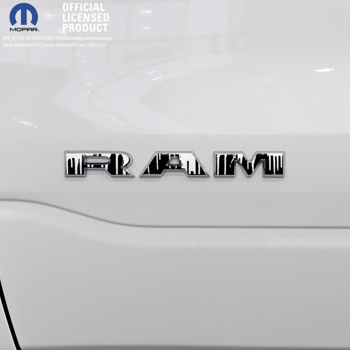 RAM Door x2 Emblem Overlay Decals DRIPPING WHITE Fits 2019-2026 RAM Trucks - Tiny Wrapz