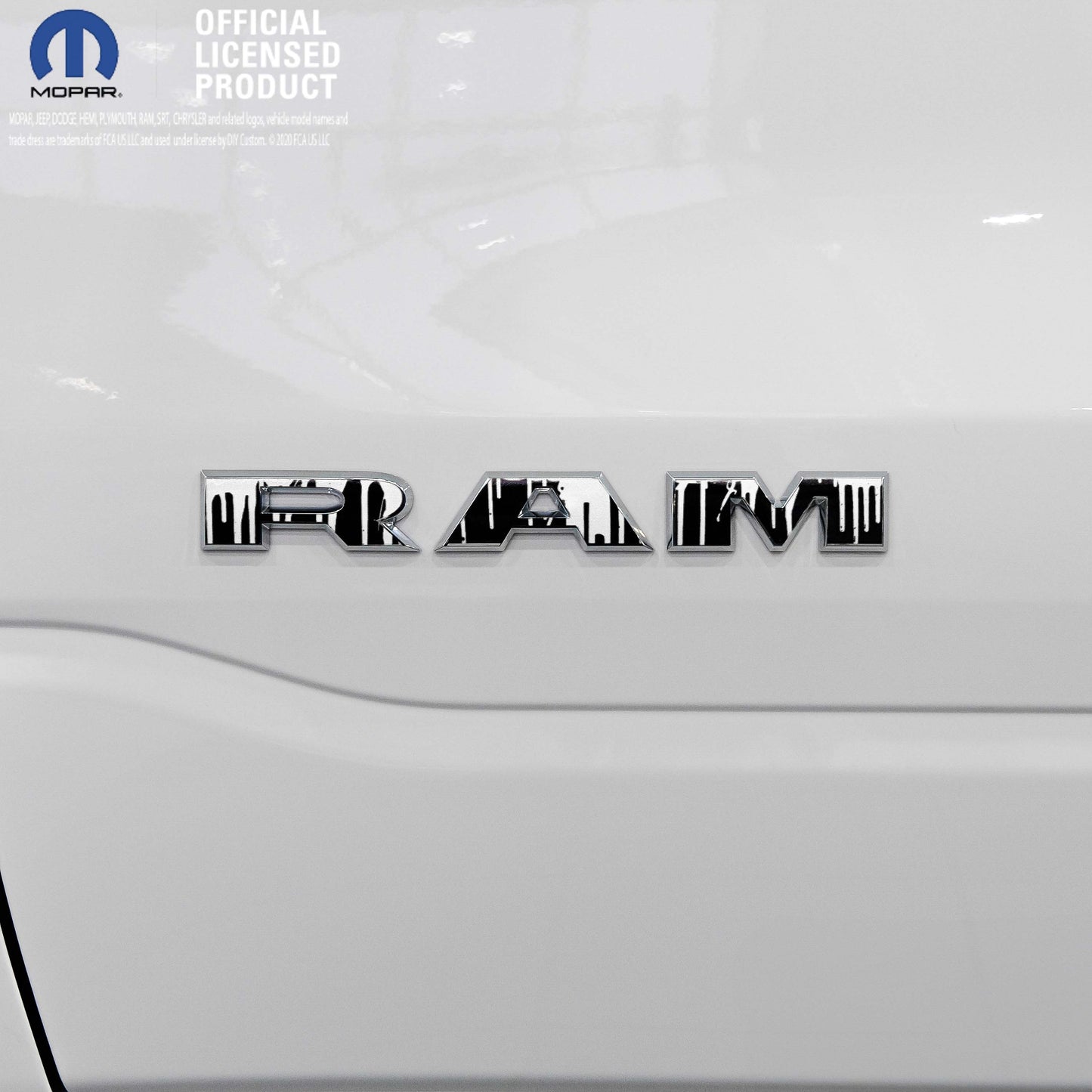 RAM Door x2 Emblem Overlay Decals DRIPPING WHITE Fits 2019-2026 RAM Trucks