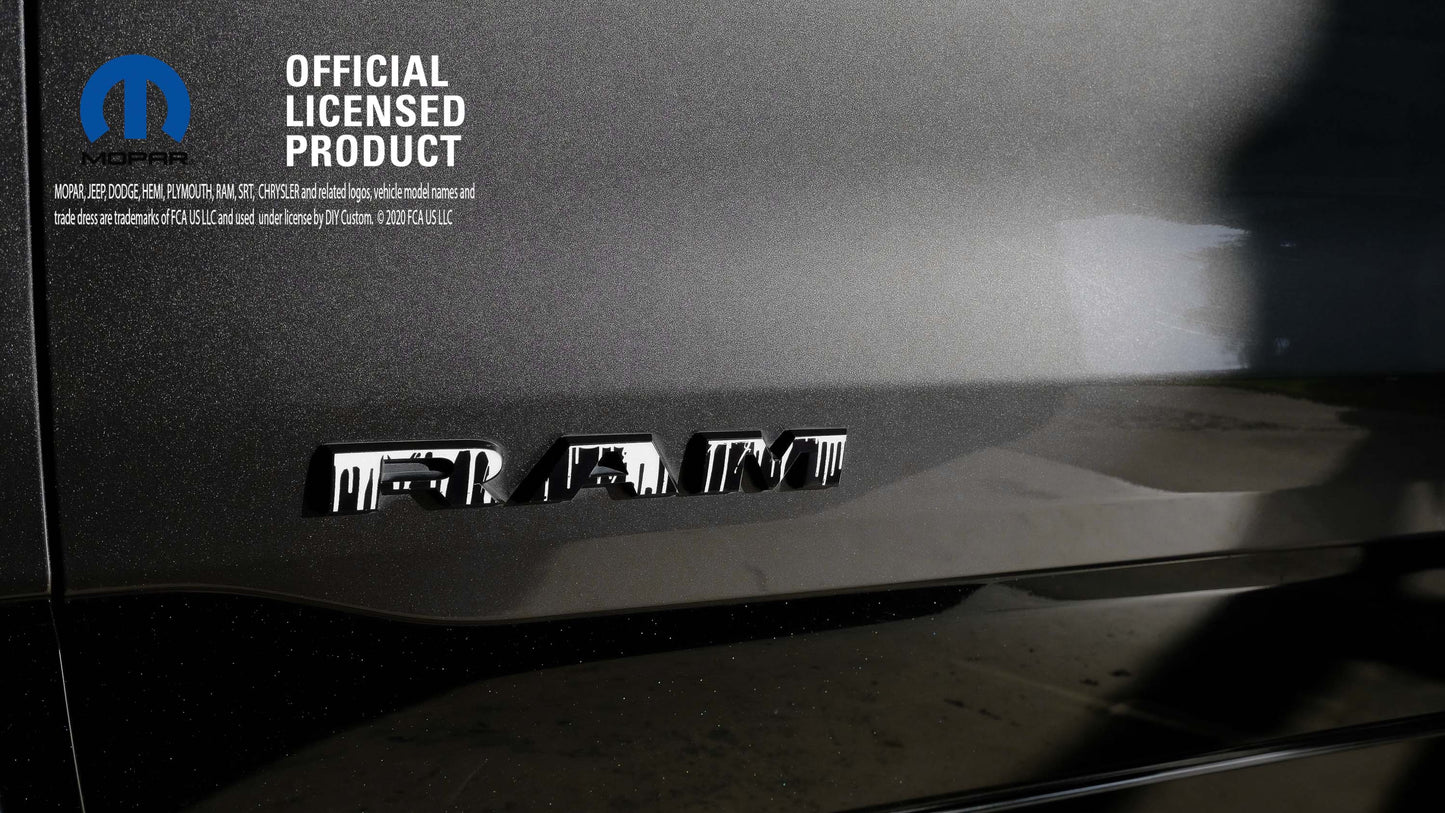 RAM Door x2 Emblem Overlay Decals DRIPPING WHITE Fits 2019-2026 RAM Trucks
