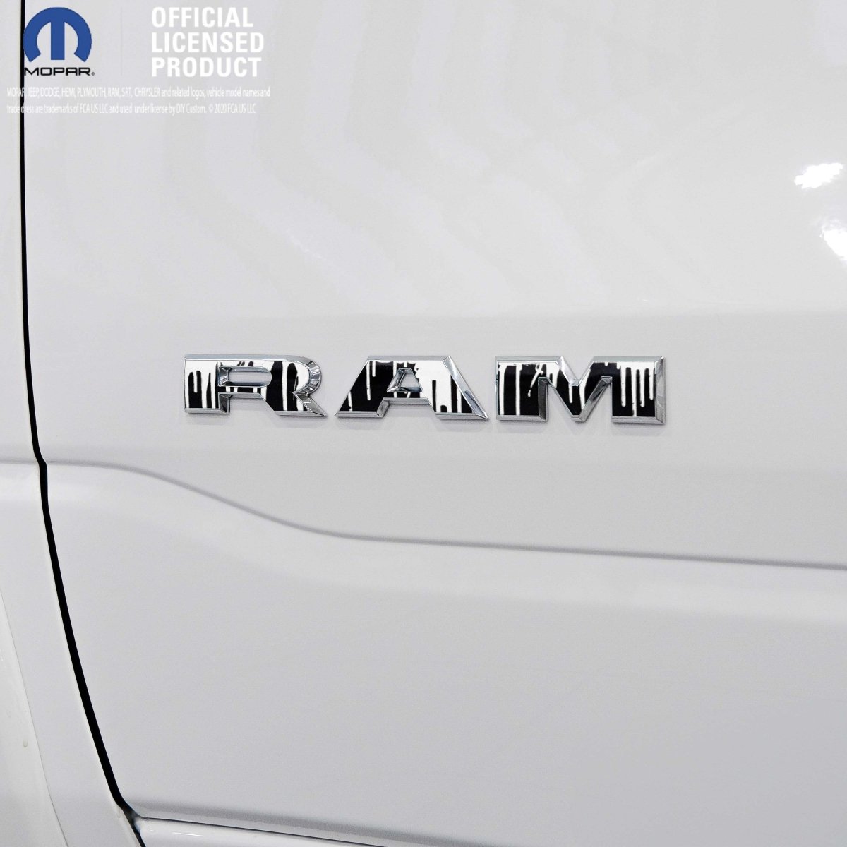 RAM Door x2 Emblem Overlay Decals DRIPPING WHITE Fits 2019-2026 RAM Trucks - Tiny Wrapz