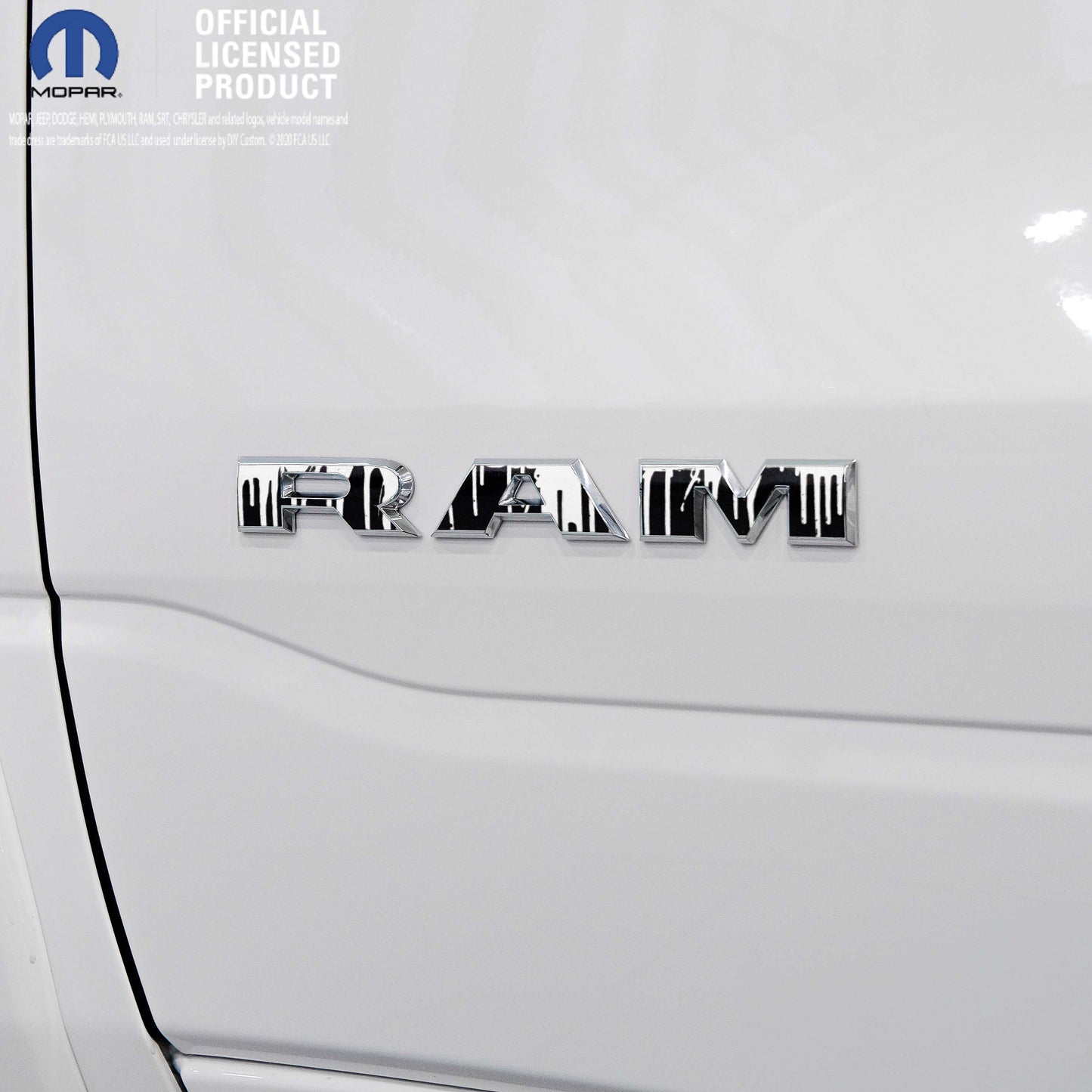 RAM Door x2 Emblem Overlay Decals DRIPPING WHITE Fits 2019-2026 RAM Trucks
