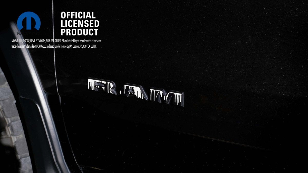 RAM Door x2 Emblem Overlay Decals DRIPPING WHITE Fits 2019-2026 RAM Trucks - Tiny Wrapz
