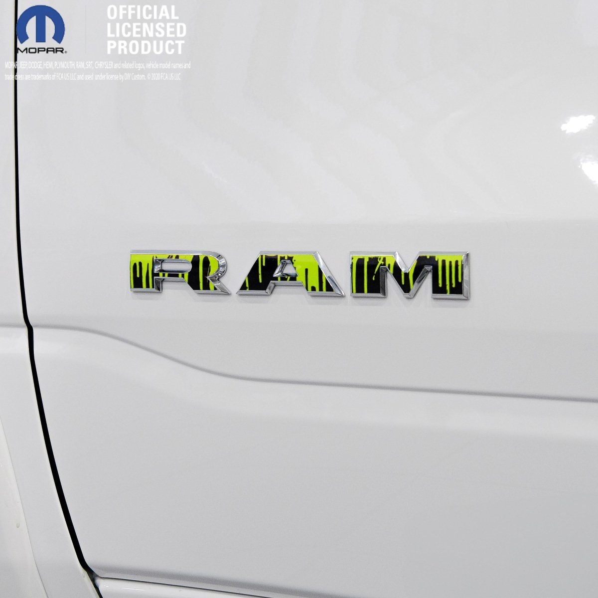 RAM Door x2 Emblem Overlay Decals DRIPPING GREEN Fits 2019-2026 RAM Trucks - Tiny Wrapz