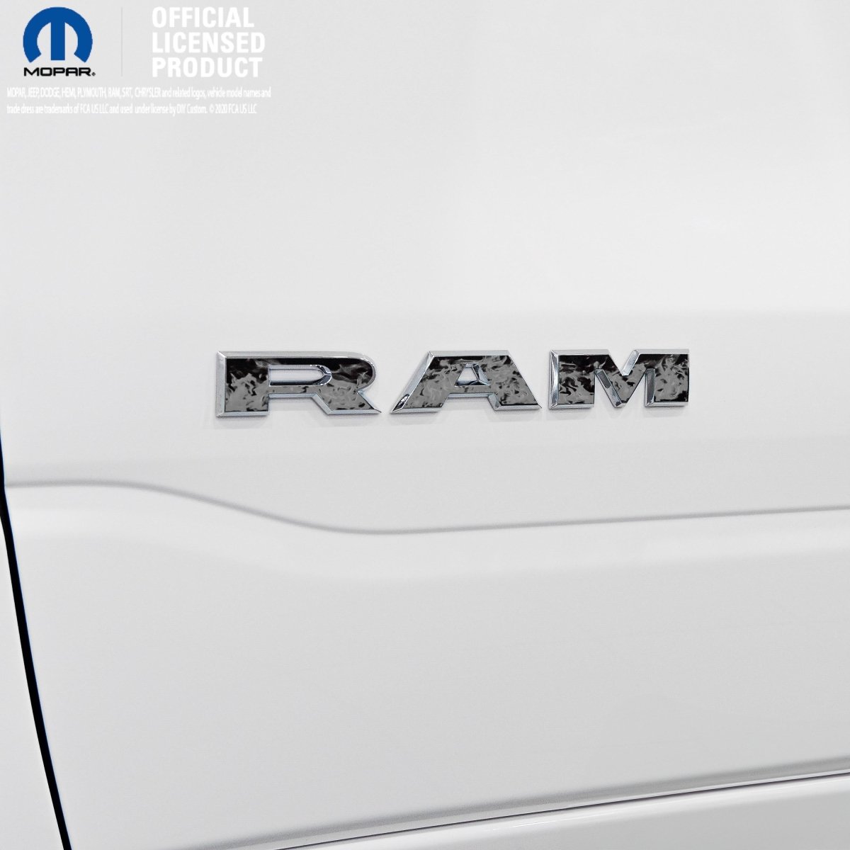 RAM Door x2 Emblem Overlay Decals L&R GRAYSCALE FIRE FLAMES Fits 2019-2026 RAM Trucks - Tiny Wrapz