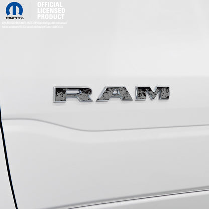RAM Door x2 Emblem Overlay Decals L&R GRAYSCALE FIRE FLAMES Fits 2019-2025 RAM Trucks