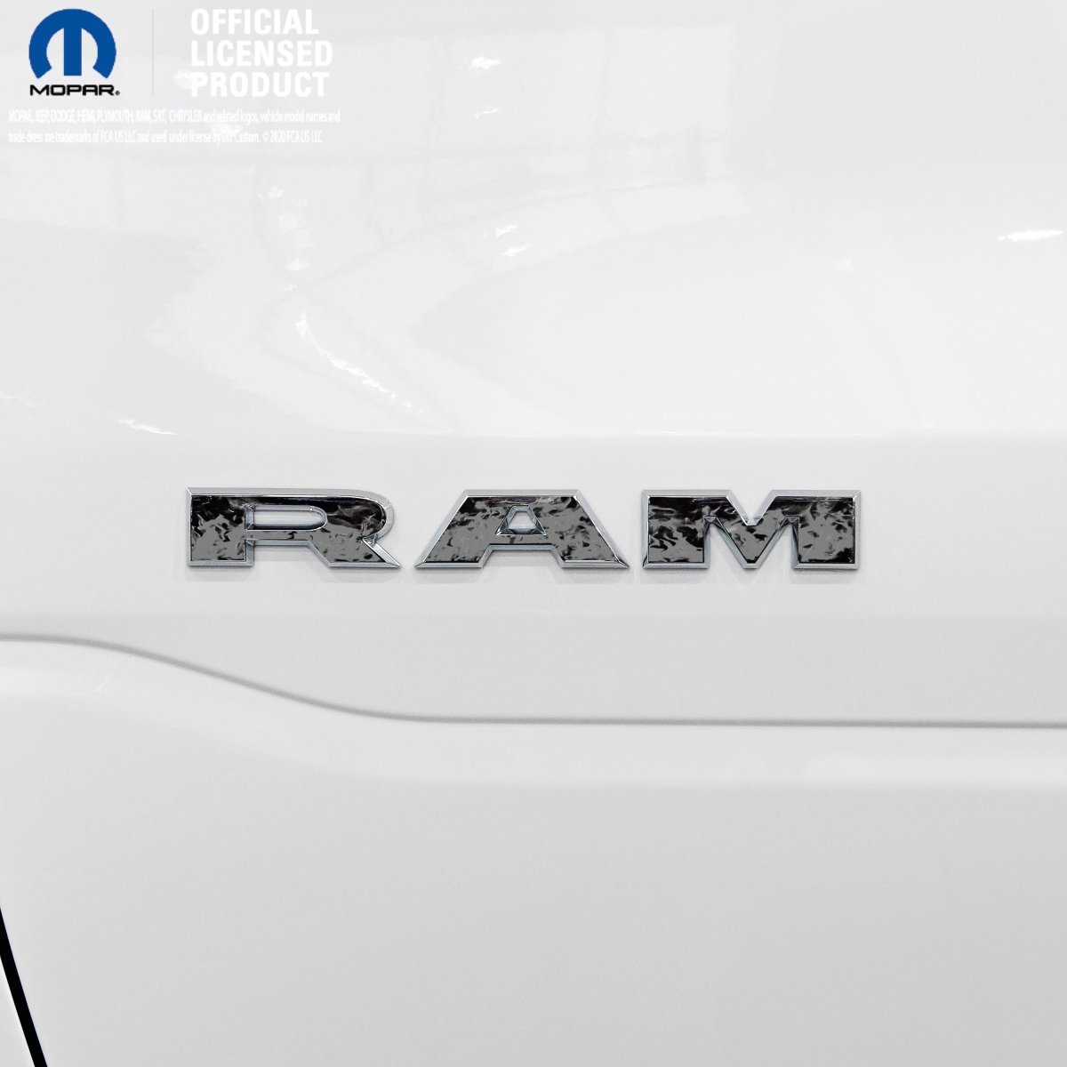 RAM Door x2 Emblem Overlay Decals L&R GRAYSCALE FIRE FLAMES Fits 2019-2026 RAM Trucks - Tiny Wrapz