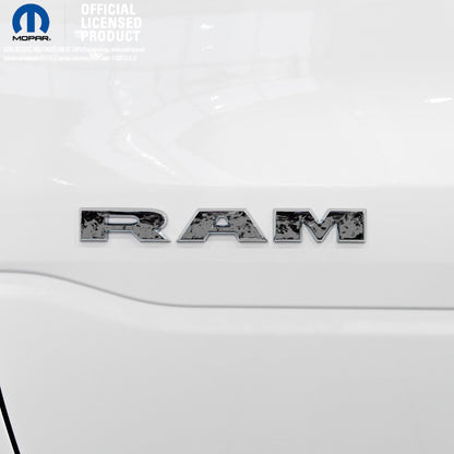 RAM Door x2 Emblem Overlay Decals L&R GRAYSCALE FIRE FLAMES Fits 2019-2025 RAM Trucks