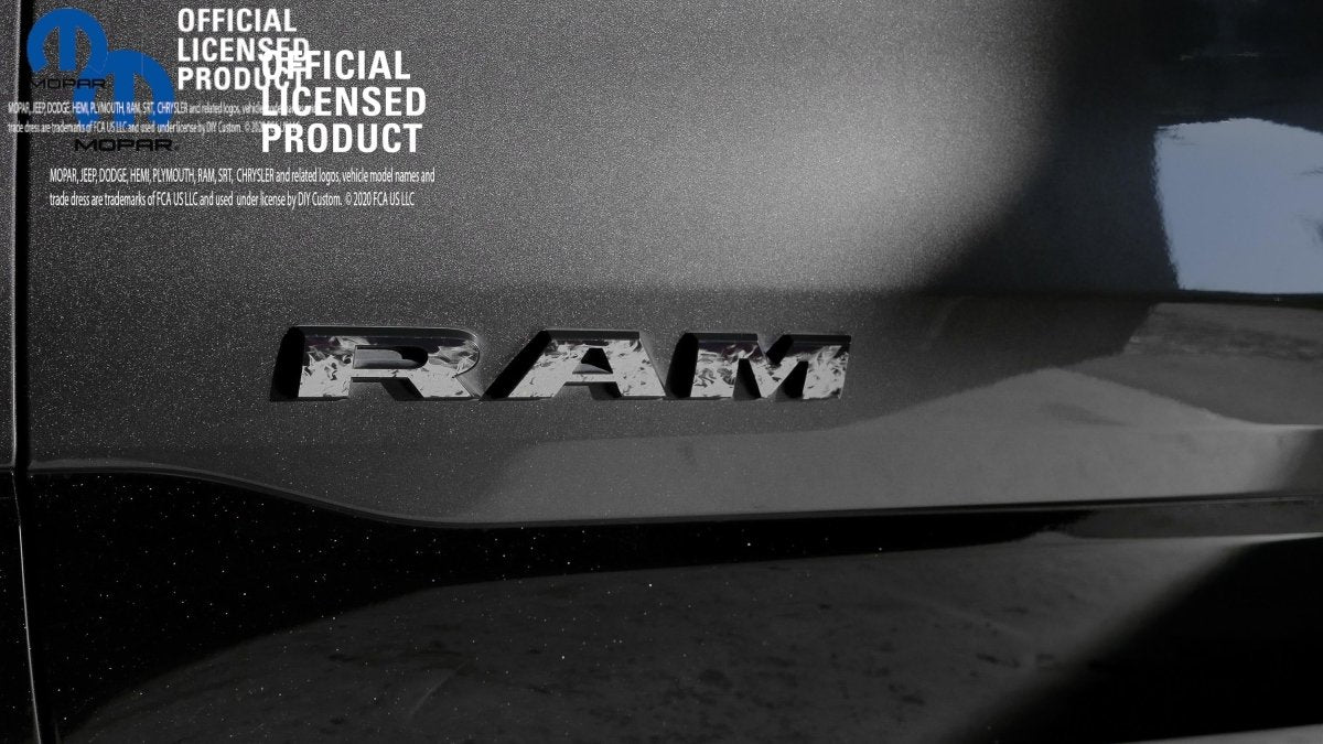 RAM Door x2 Emblem Overlay Decals L&R GRAYSCALE FIRE FLAMES Fits 2019-2026 RAM Trucks - Tiny Wrapz