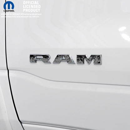 RAM Door x2 Emblem Overlay Decals L&R GRAYSCALE FIRE FLAMES Fits 2019-2025 RAM Trucks