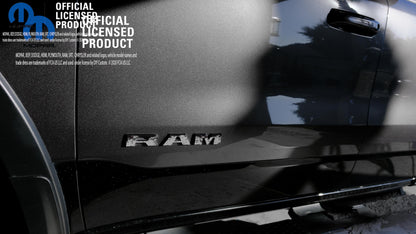 RAM Door x2 Emblem Overlay Decals L&R GRAYSCALE FIRE FLAMES Fits 2019-2025 RAM Trucks