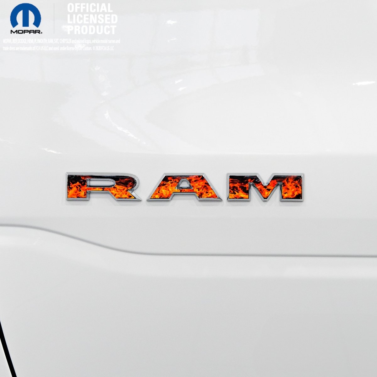 RAM Door x2 Emblem Overlay Decals L&R REAL FIRE FLAMES Fits 2019-2026 RAM Trucks - Tiny Wrapz