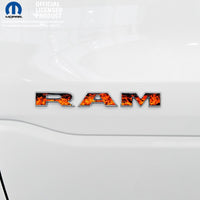 RAM Door x2 Emblem Overlay Decals L&R REAL FIRE FLAMES Fits 2019-2026 RAM Trucks - Tiny Wrapz