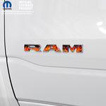RAM Door x2 Emblem Overlay Decals L&R REAL FIRE FLAMES Fits 2019-2026 RAM Trucks - Tiny Wrapz