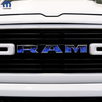 RAM Grill Emblem Overlay Decals BLUE FLAMES Fits 2009-2026 1500-5500 - Tiny Wrapz