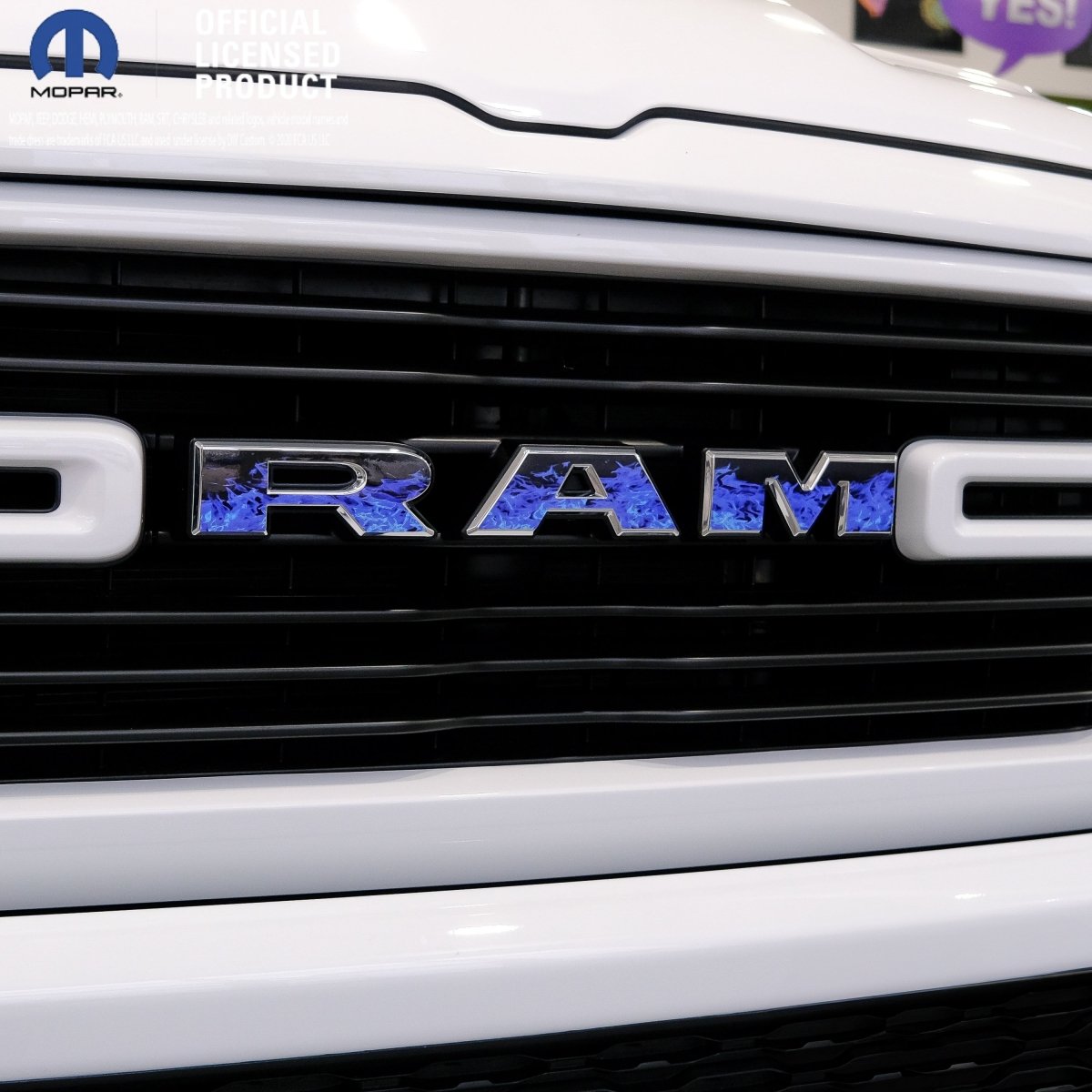 RAM Grill Emblem Overlay Decals BLUE FLAMES Fits 2009-2026 1500-5500 - Tiny Wrapz