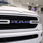 RAM Grill Emblem Overlay Decals BLUE FLAMES Fits 2009-2026 1500-5500 - Tiny Wrapz
