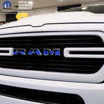 RAM Grill Emblem Overlay Decals BLUE FLAMES Fits 2009-2026 1500-5500 - Tiny Wrapz