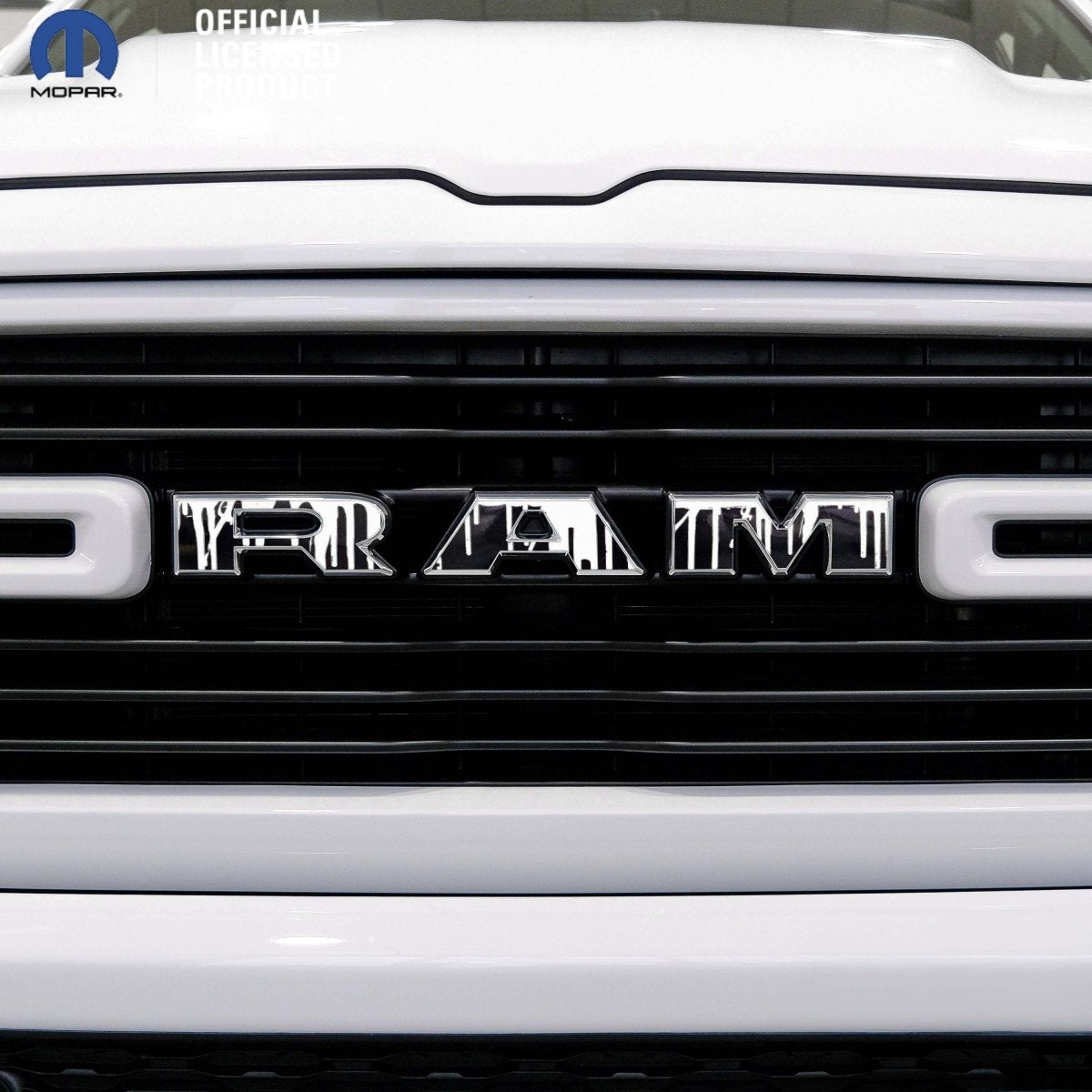 RAM Grill Emblem Overlay Decals DRIPPING WHITE Fits 2009-2026 1500-5500 - Tiny Wrapz