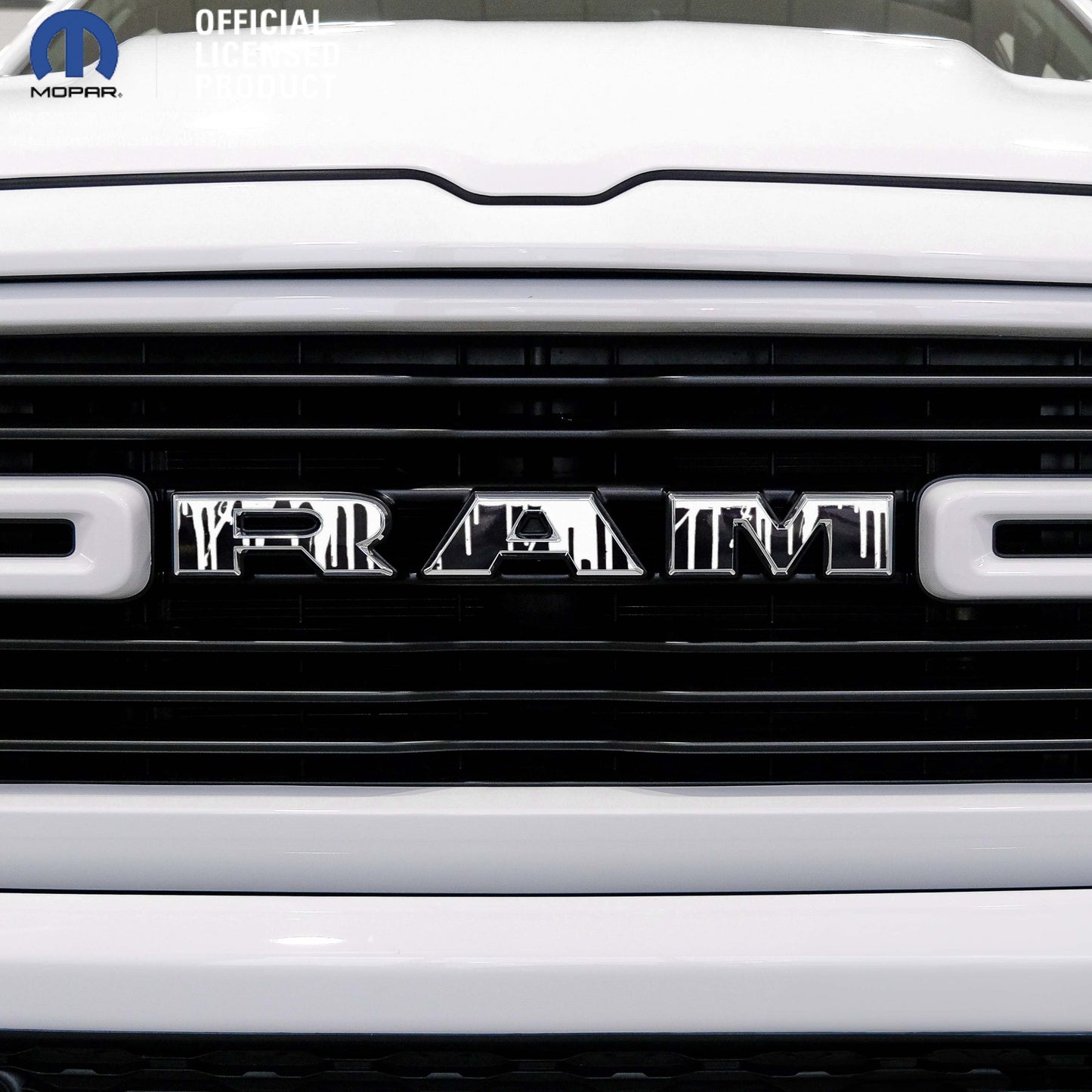 RAM Grill Emblem Overlay Decals DRIPPING WHITE Fits 2009-2026 1500-5500