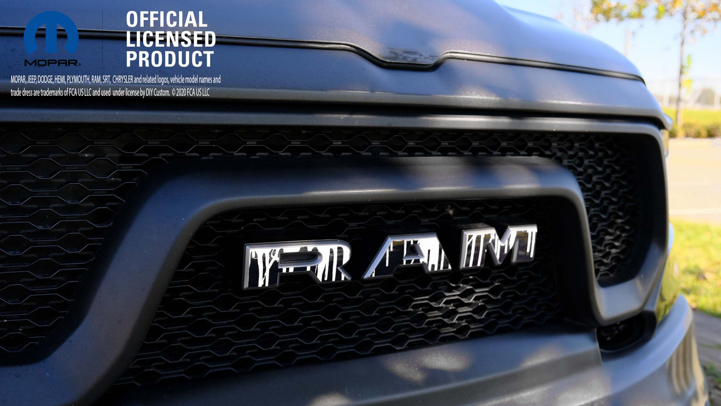 RAM Grill Emblem Overlay Decals DRIPPING WHITE Fits 2009-2026 1500-5500