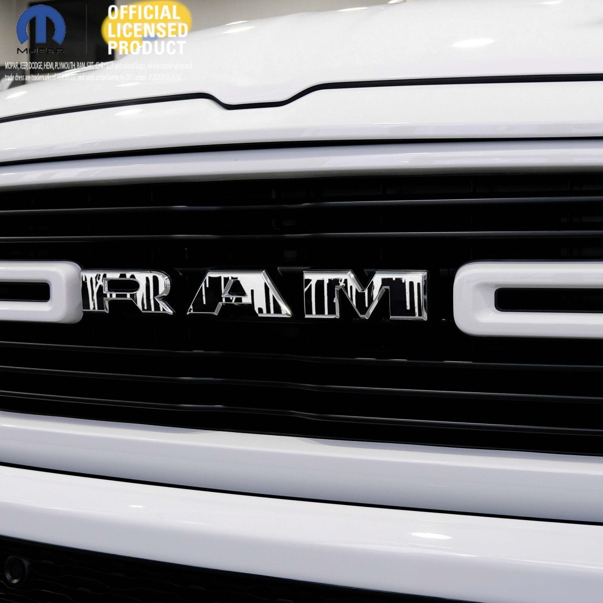 RAM Grill Emblem Overlay Decals DRIPPING WHITE Fits 2009-2026 1500-5500 - Tiny Wrapz