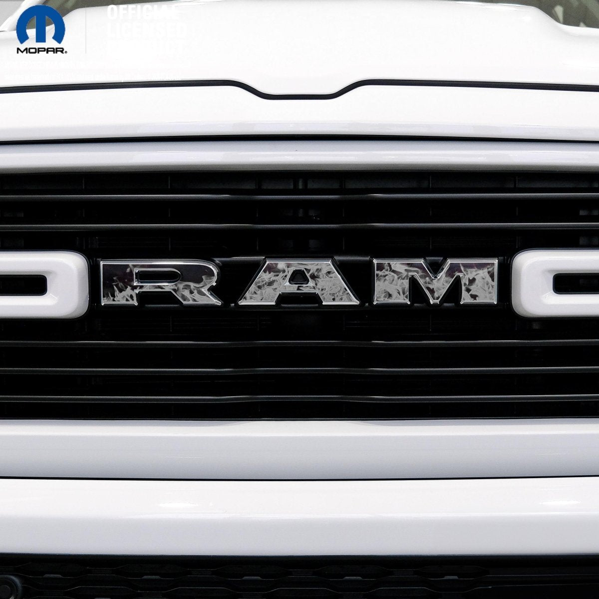 RAM Grill Emblem Overlay Decals GRAYSCALE FIRE FLAMES Fits 2009-2026 1500-5500 - Tiny Wrapz