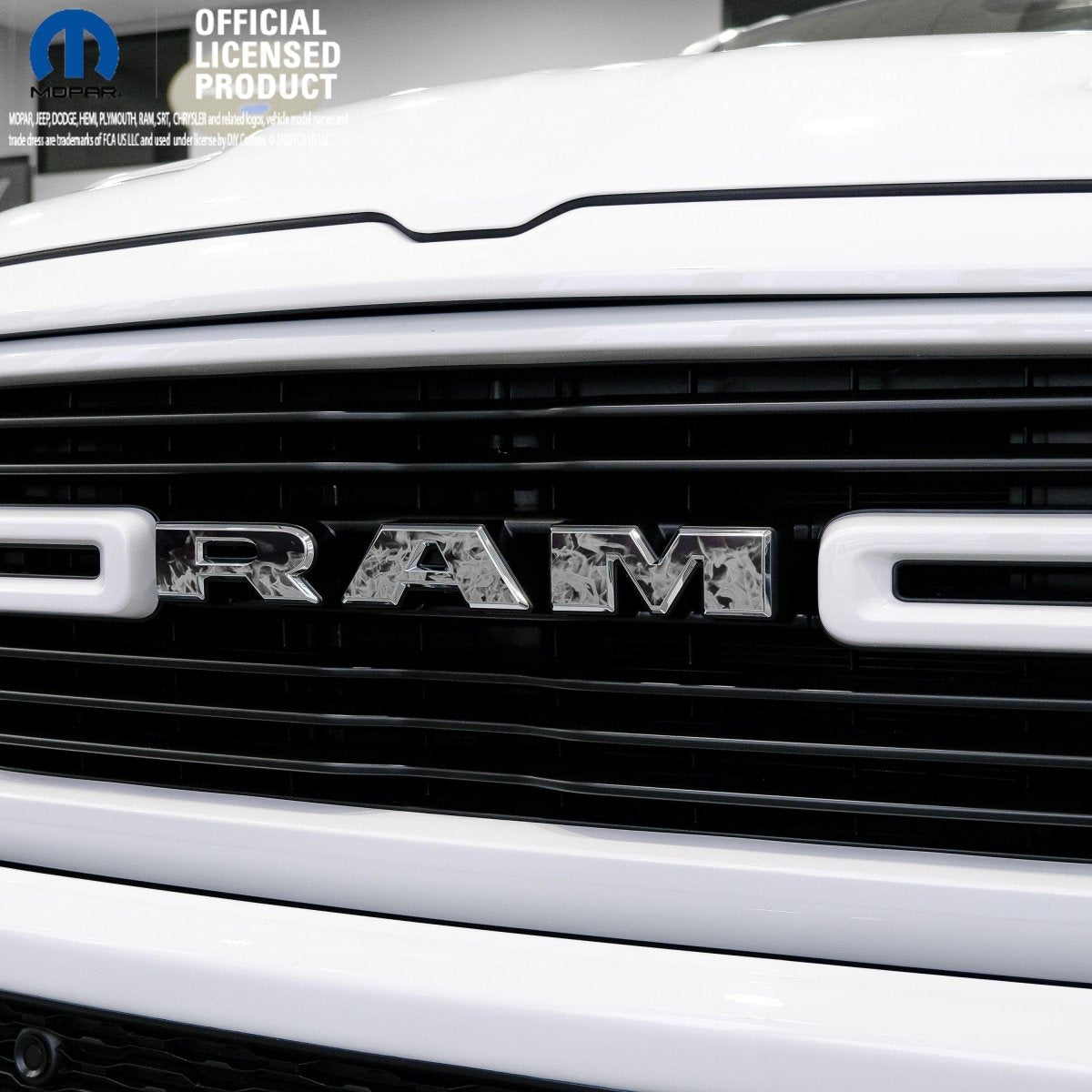 RAM Grill Emblem Overlay Decals GRAYSCALE FIRE FLAMES Fits 2009-2026 1500-5500 - Tiny Wrapz