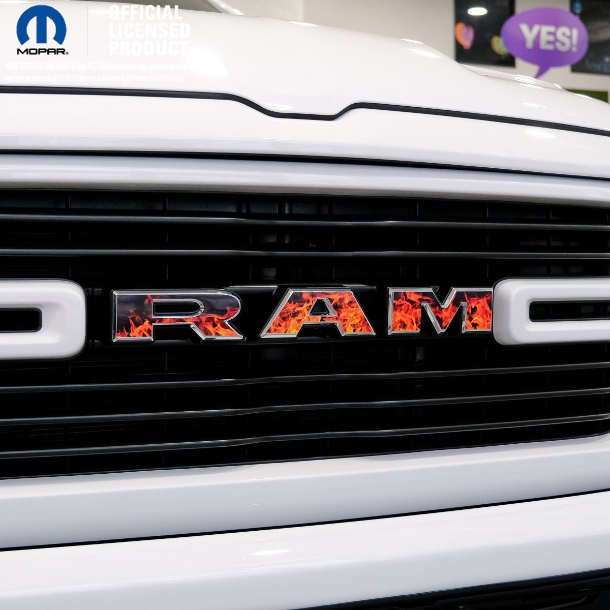 RAM Grill Emblem Overlay Decals REAL FIRE FLAMES Fits 2009-2026 1500-5500 - Tiny Wrapz