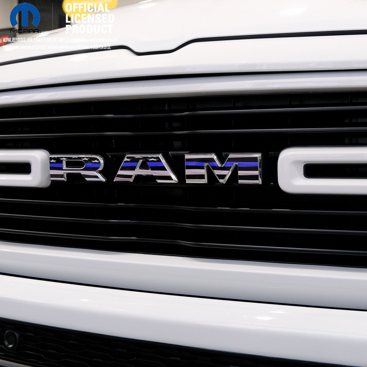 RAM Grill Emblem Overlay Decals THIN BLUE LINE FLAG Fits 2009-2026 1500-5500 - Tiny Wrapz