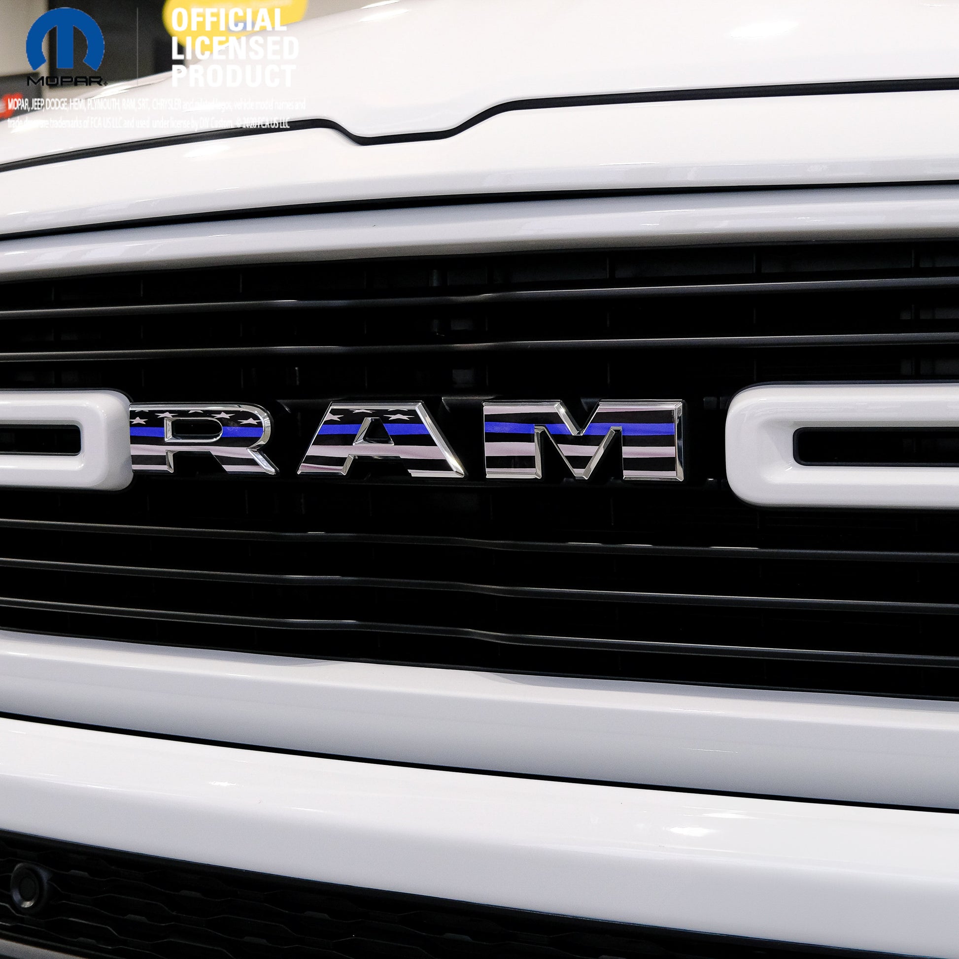 5th Gen RAM 1500 Grill Thin Blue Line Waving American Flag