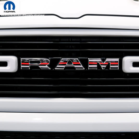 5th Gen RAM 1500 Grill Thin Red Line Waving American Flag