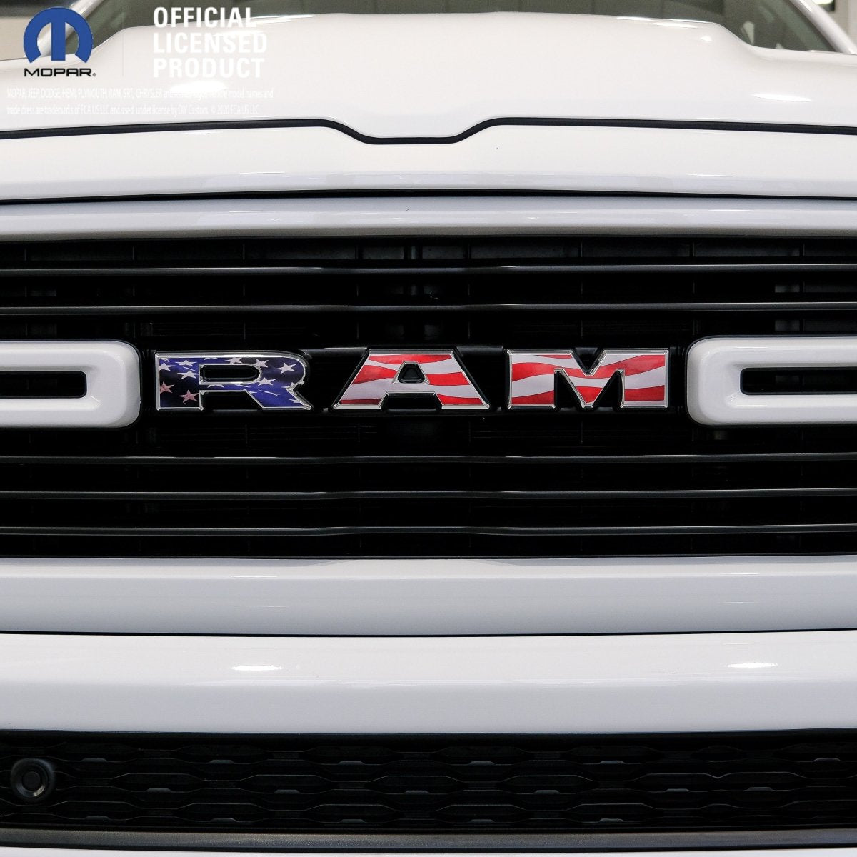 RAM Grill Emblem Overlay Decals WAVING AMERICAN FLAG Fits 2009-2026 1500-5500 - Tiny Wrapz