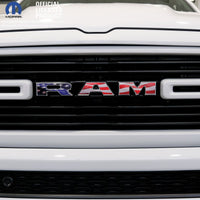 RAM Grill Emblem Overlay Decals WAVING AMERICAN FLAG Fits 2009-2026 1500-5500 - Tiny Wrapz
