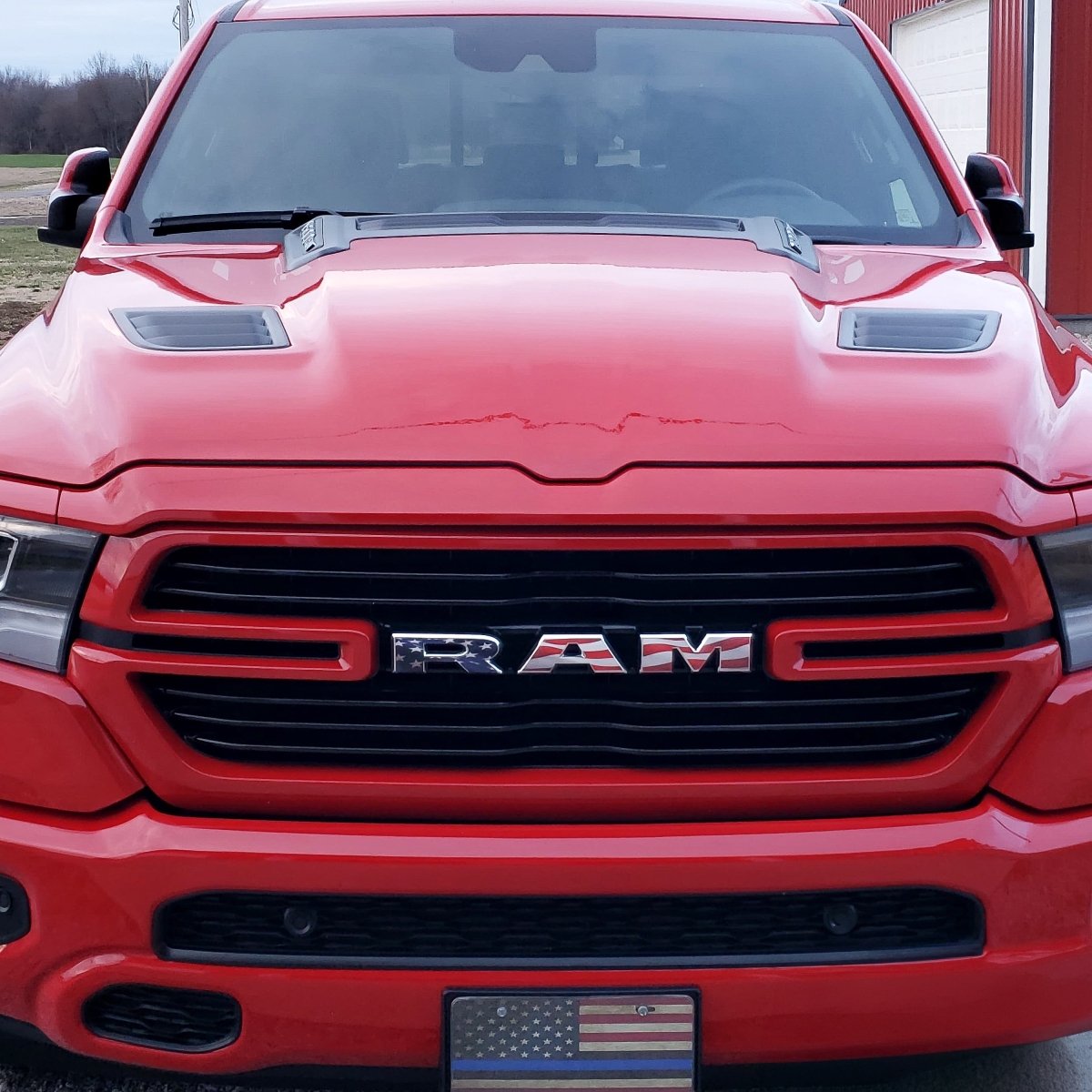 RAM Grill Emblem Overlay Decals WAVING AMERICAN FLAG Fits 2009-2026 1500-5500 - Tiny Wrapz