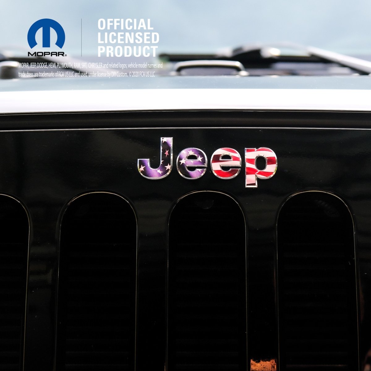Jeep Emblem Overlay Decals -  Wrangler JK Hood Emblem - American Flag - Tiny Wrapz