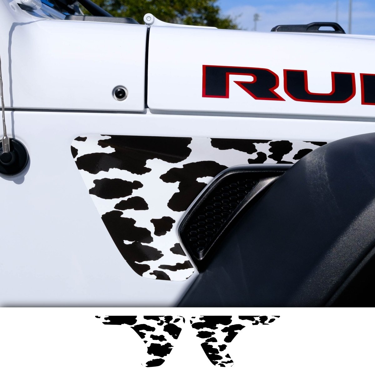 Jeep Fender Vent Decals Pair "Cow" Fits 2018-2026 Wrangler JL & Gladiator - Tiny Wrapz
