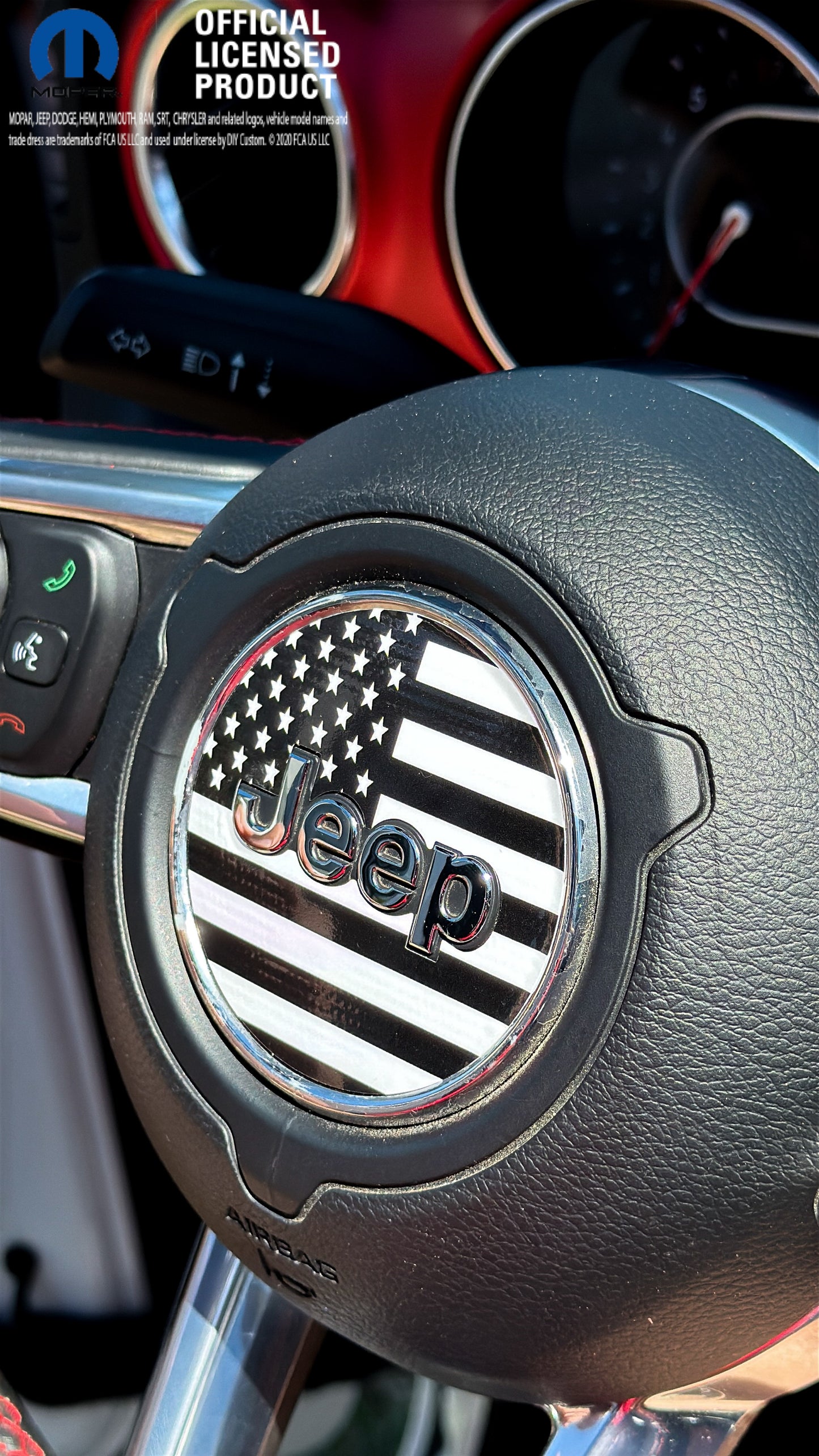 Jeep Wrangler JL Gladiator Steering Wheel Circle Black & White American Flag Vinyl Decal Sticker
