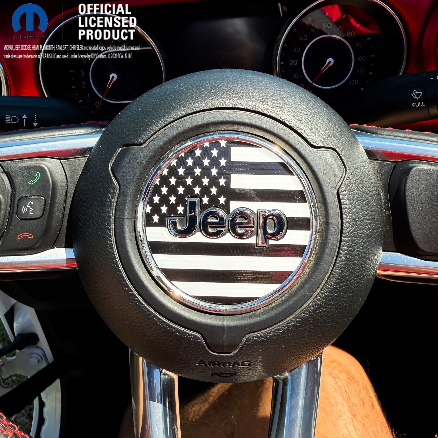 Jeep Wrangler JL Gladiator Steering Wheel Circle Black & White American Flag Vinyl Decal Sticker