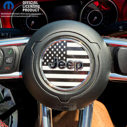 Jeep Wrangler JL Gladiator Steering Wheel Circle Black & White American Flag Vinyl Decal Sticker