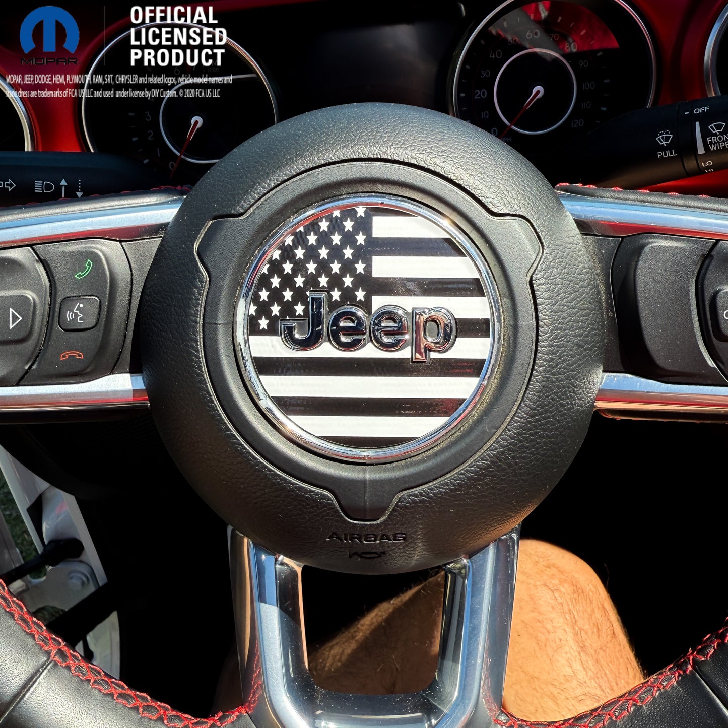 Jeep Wrangler JL Gladiator Steering Wheel Circle Black & White American Flag Vinyl Decal Sticker