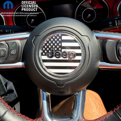 Jeep Wrangler JL Gladiator Steering Wheel Circle Black & White American Flag Vinyl Decal Sticker
