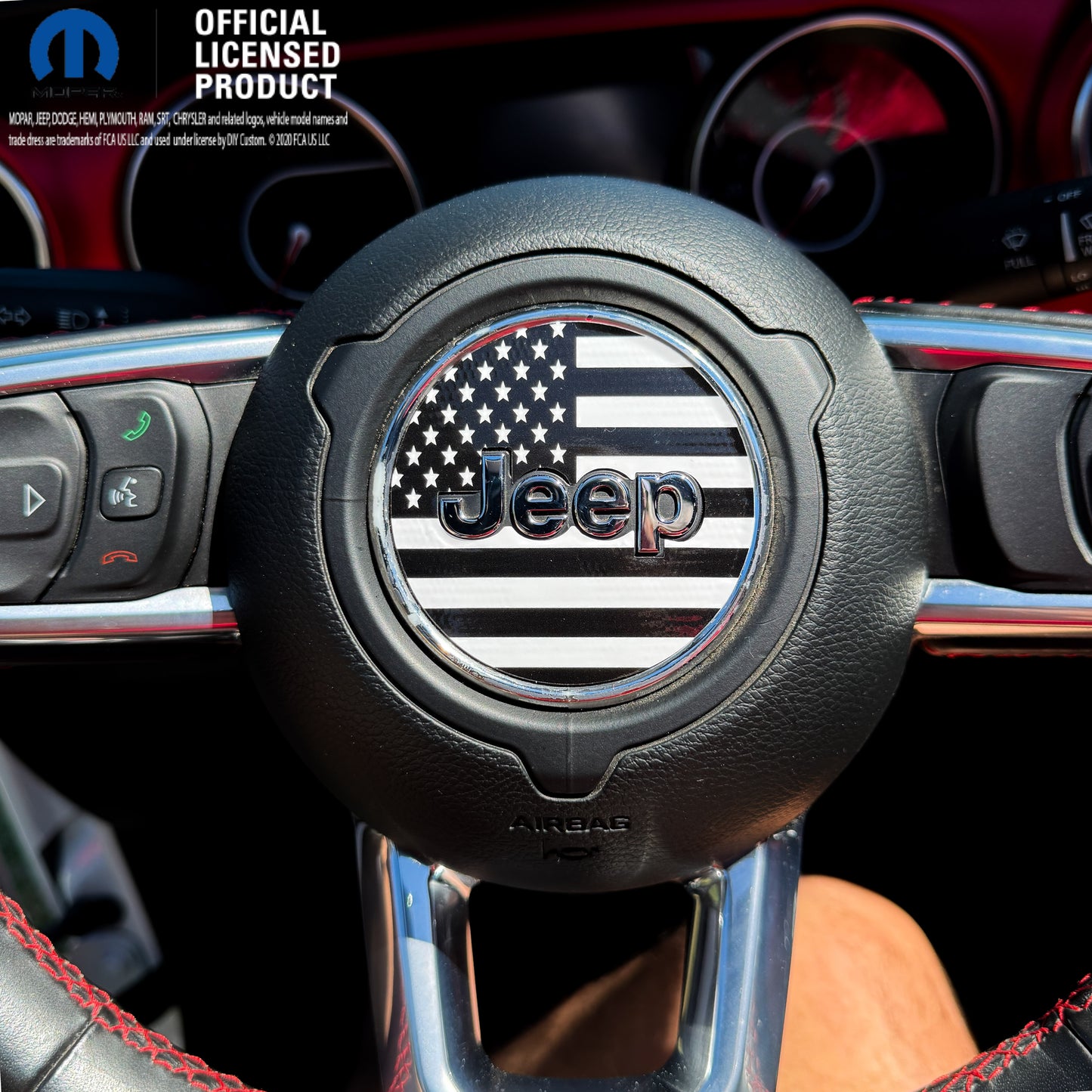 Jeep Wrangler JL Gladiator Steering Wheel Circle Black & White American Flag Vinyl Decal Sticker